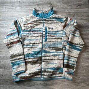 Columbia Fleece Jacket Women XL Blue Cream Sherpa Full Zip Southwestern Gorpcore